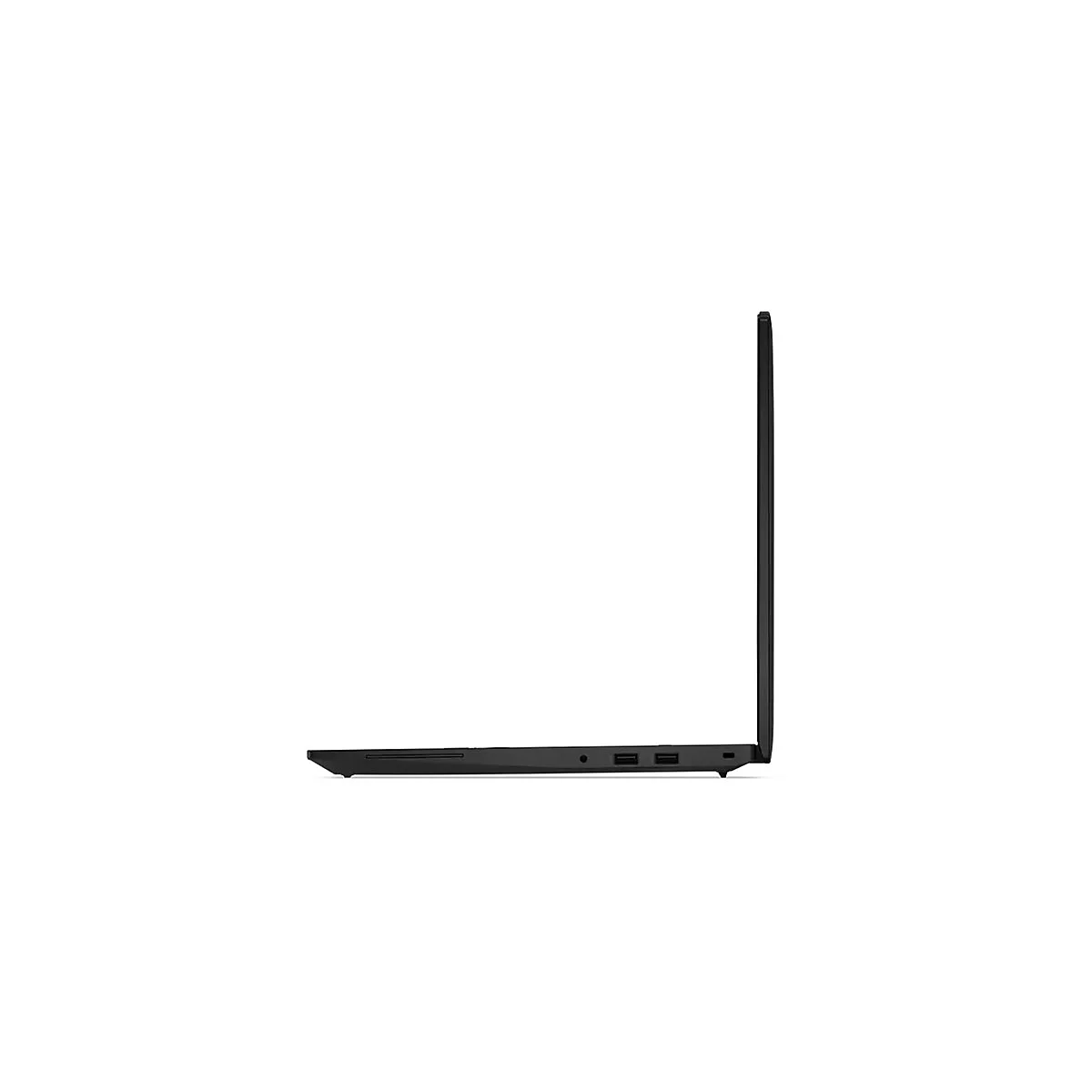Schwarzer Laptop im Seitenprofil; auf weiÃŸem Hintergrund. AnschlÃ¼sse sind sichtbar.