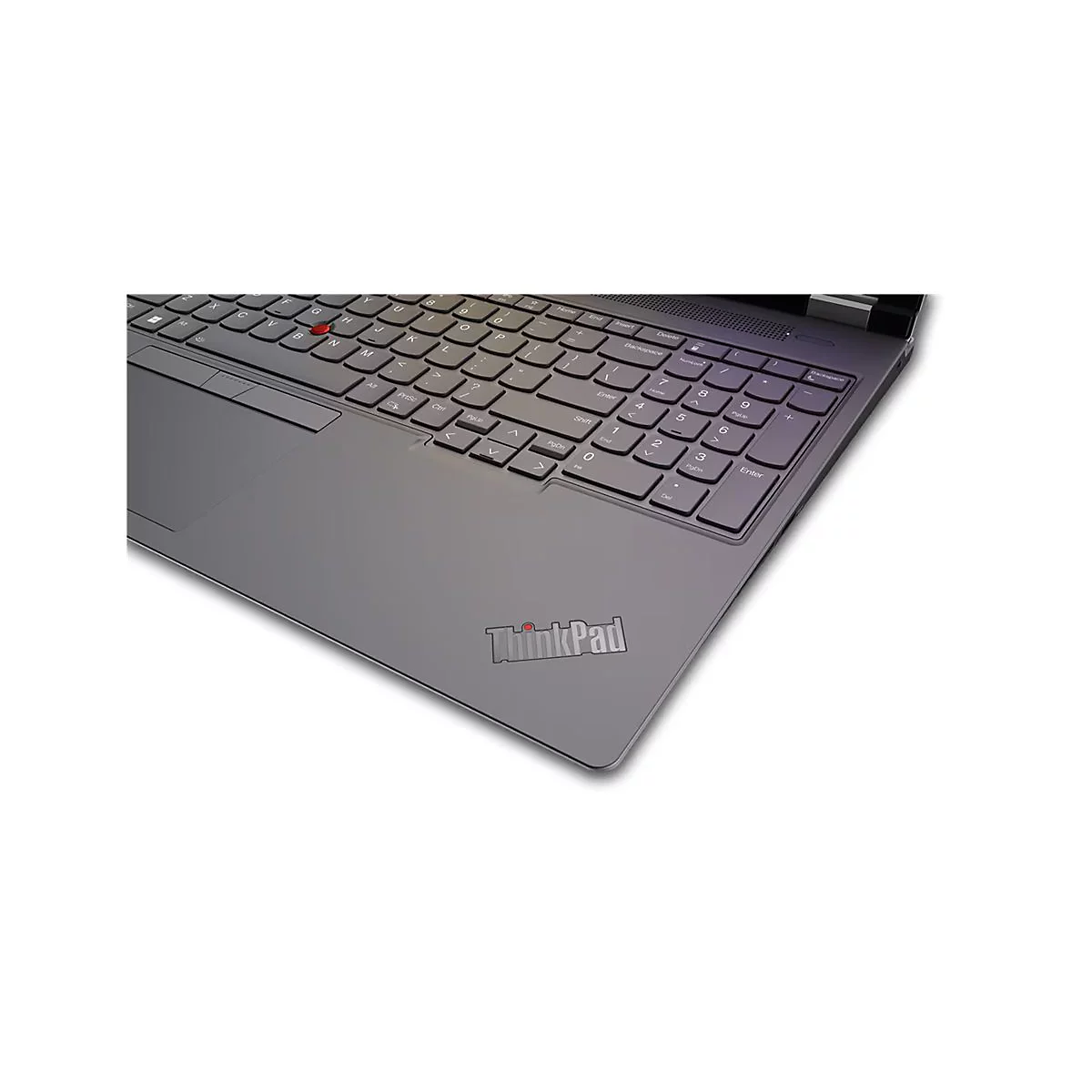 Nahaufnahme eines Laptops. Tastatur und Touchpad sind zu sehen. Auf dem GehÃ¤use befindet sich der ThinkPad-Schriftzug.