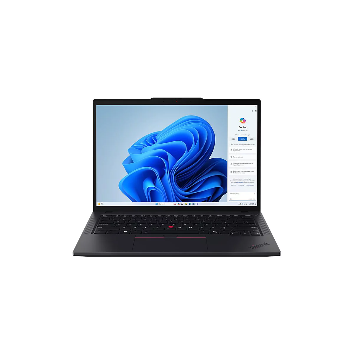 Schwarzer Laptop mit Windows 11 OberflÃ¤che, geÃ¶ffnete Programm-Ansicht. Rot ist der TrackPoint.