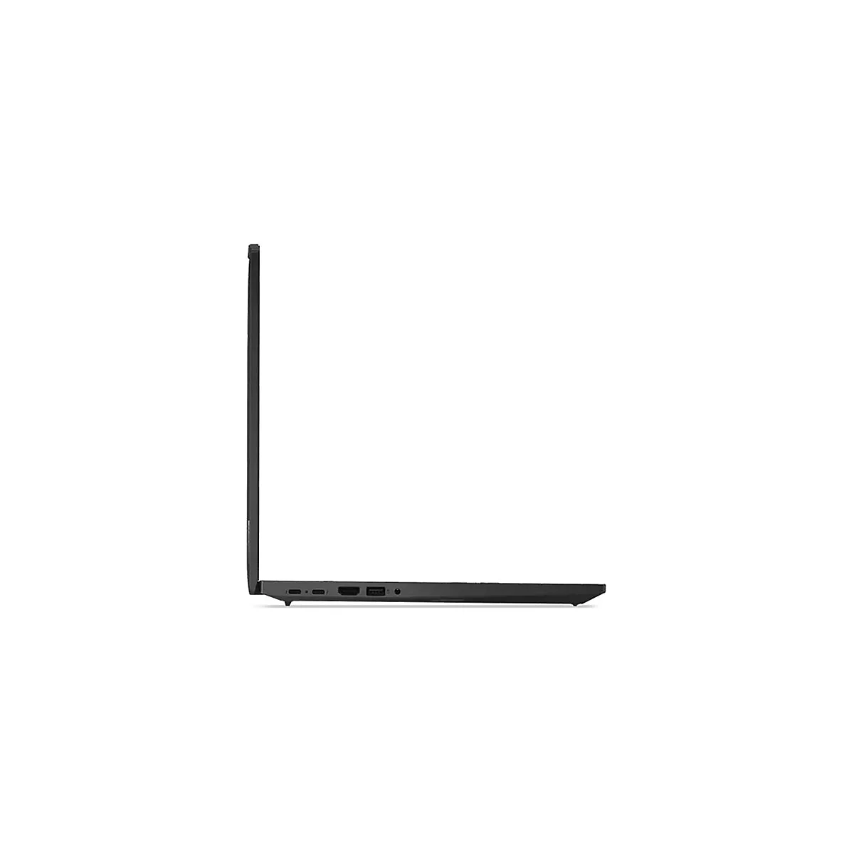 Dunkler Laptop in Seitenansicht, auf weiÃŸem Hintergrund. Details der AnschlÃ¼sse unten rechts.