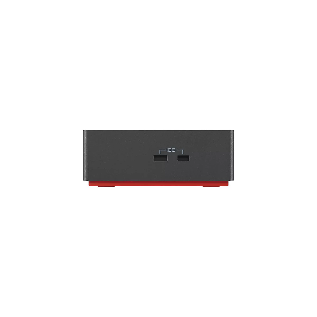 Un boÃ®tier gris avec deux ouvertures rectangulaires et une base rouge.