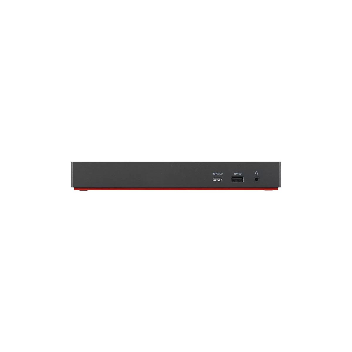 Station d'accueil gris foncÃ©, bande rouge en bas, ports : USB, USB-C et audio.