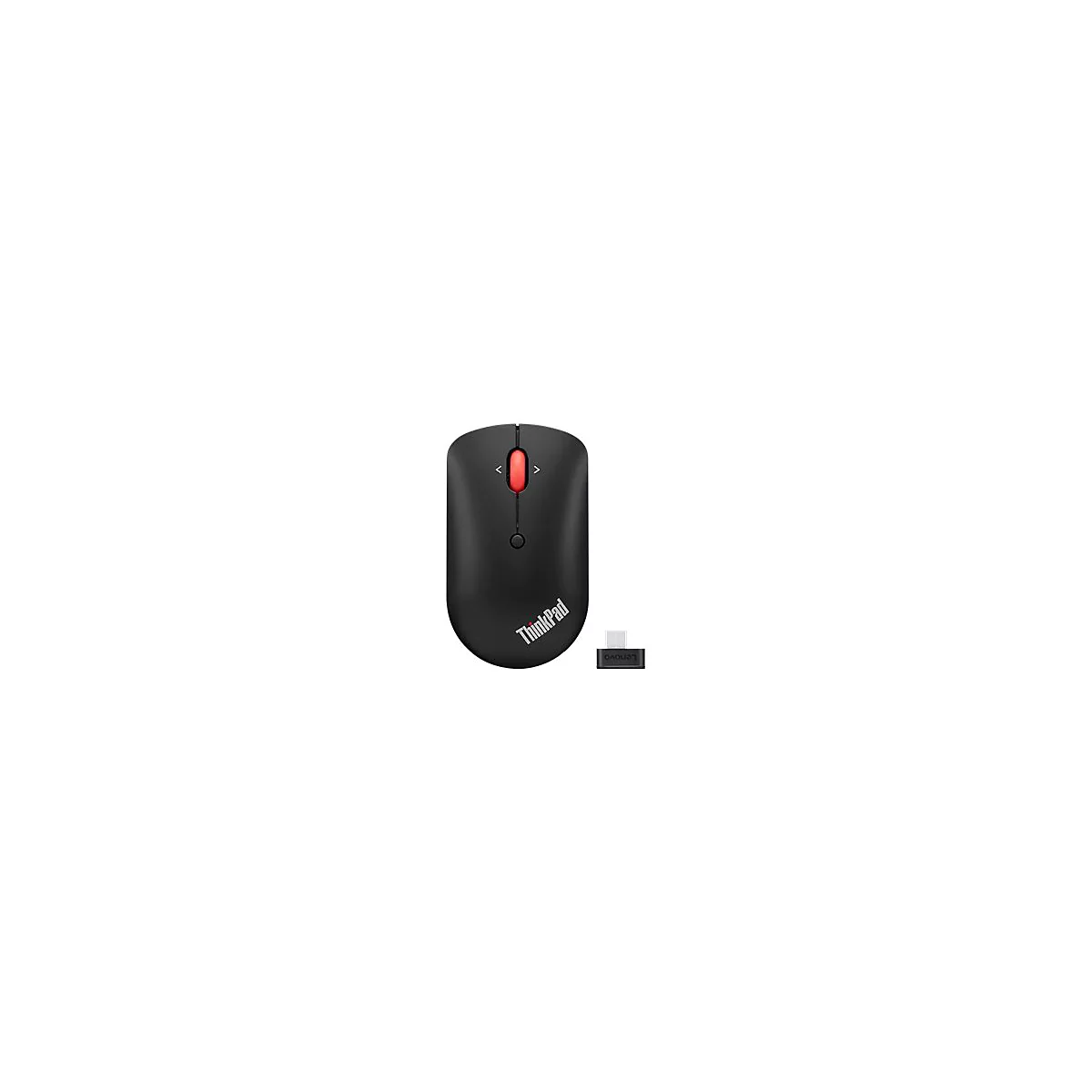 Souris Lenovo ThinkPad noire avec molette rouge et récepteur USB.