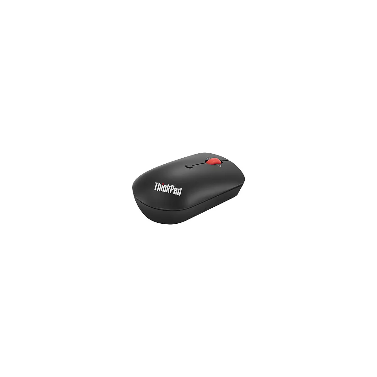 Souris ThinkPad noire avec une molette rouge. Le logo ThinkPad est clairement visible.