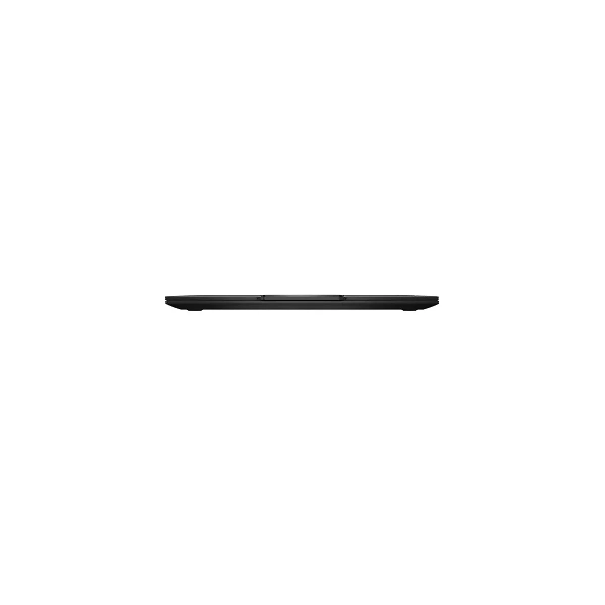Ein geschlossenes, schwarzes Laptop-Profil vor weißem Hintergrund.