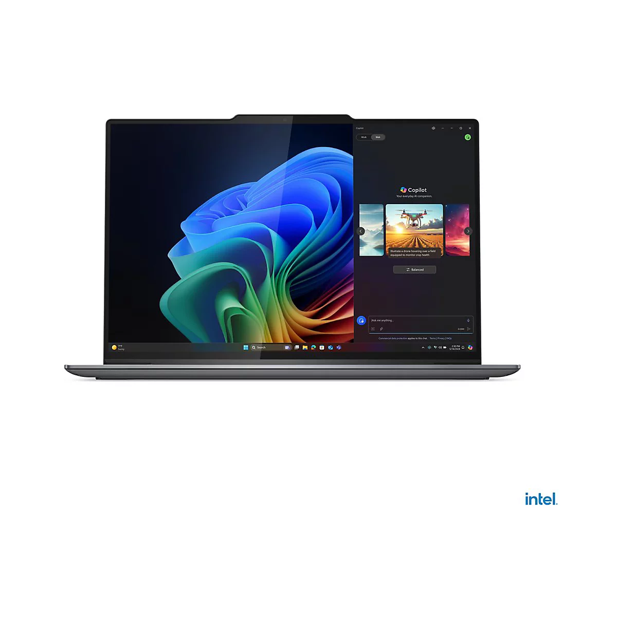 Ein geÃ¶ffnetes Notebook mit bunten Animationen auf dem Bildschirm. Auf dem Display ist eine BenutzeroberflÃ¤che zu sehen.