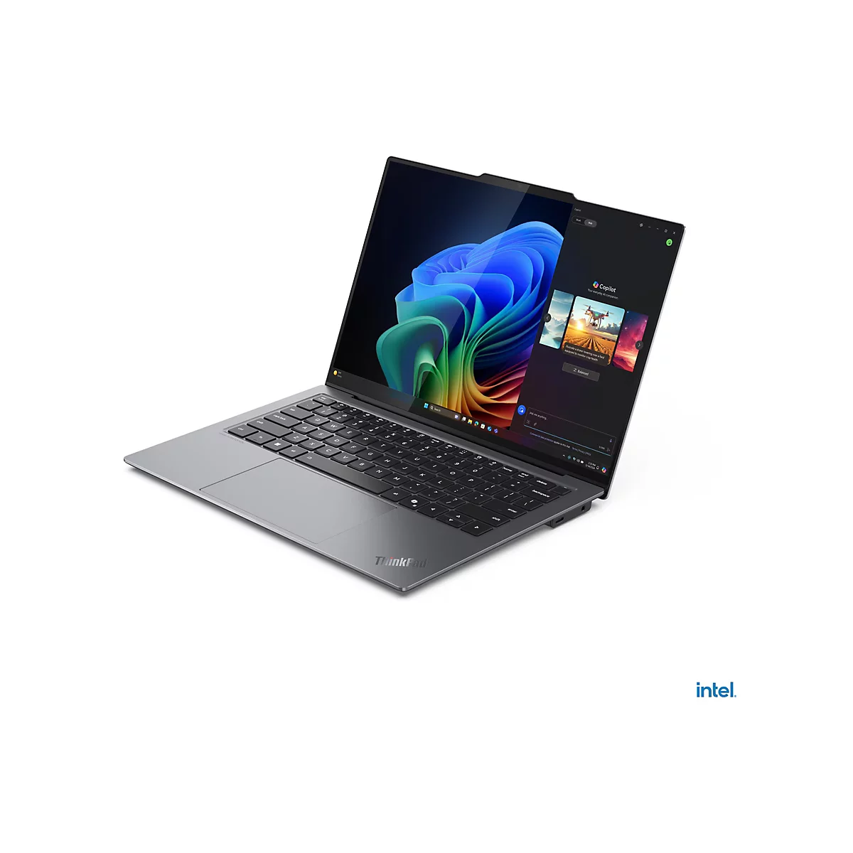 Graues Laptop mit offenem Bildschirm und separatem Display, der ein Farbschema zeigt. Auf weiÃŸem Hintergrund.
