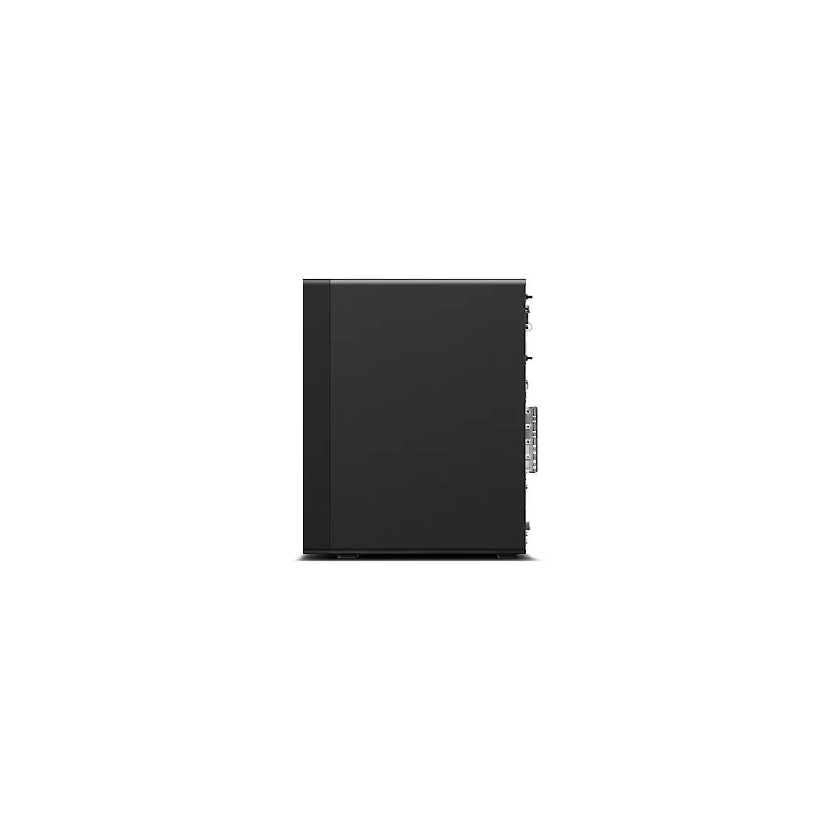 Ein schwarzer Desktop-Computer steht vor einem weiÃŸen Hintergrund. Die linke Seite ist fast ganz dunkel, die rechte Seite hat AnschlÃ¼sse.