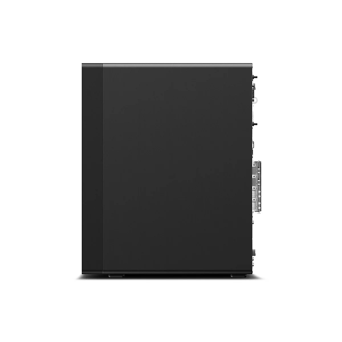 Schwarzer Desktop-Computer, Seitenansicht.