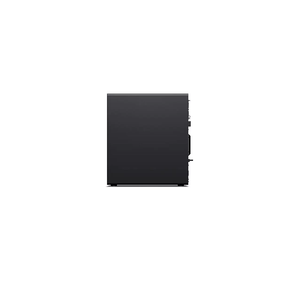 Ein schwarzer Desktop-Computer auf weiÃŸem Hintergrund. Das GehÃ¤use steht seitlich, sodass man die schlichte, rechteckige Form gut erkennt.