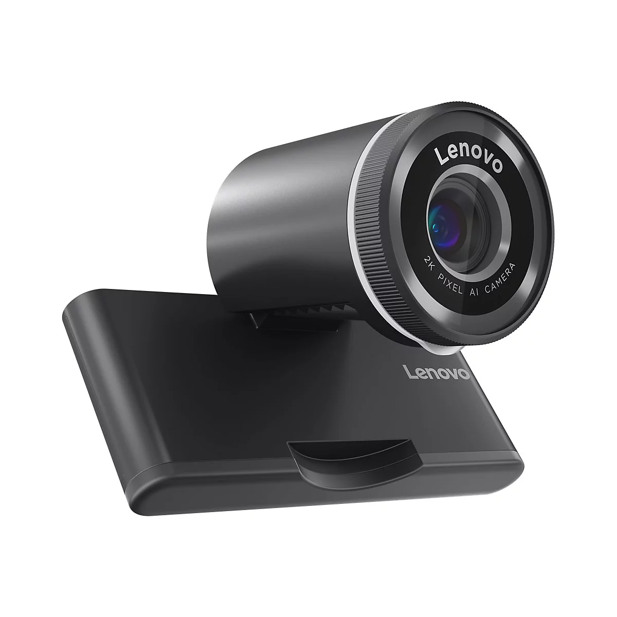 Schwarze Lenovo Webcam, im Detail. Aufschrift: 2K Pixel AI Camera.