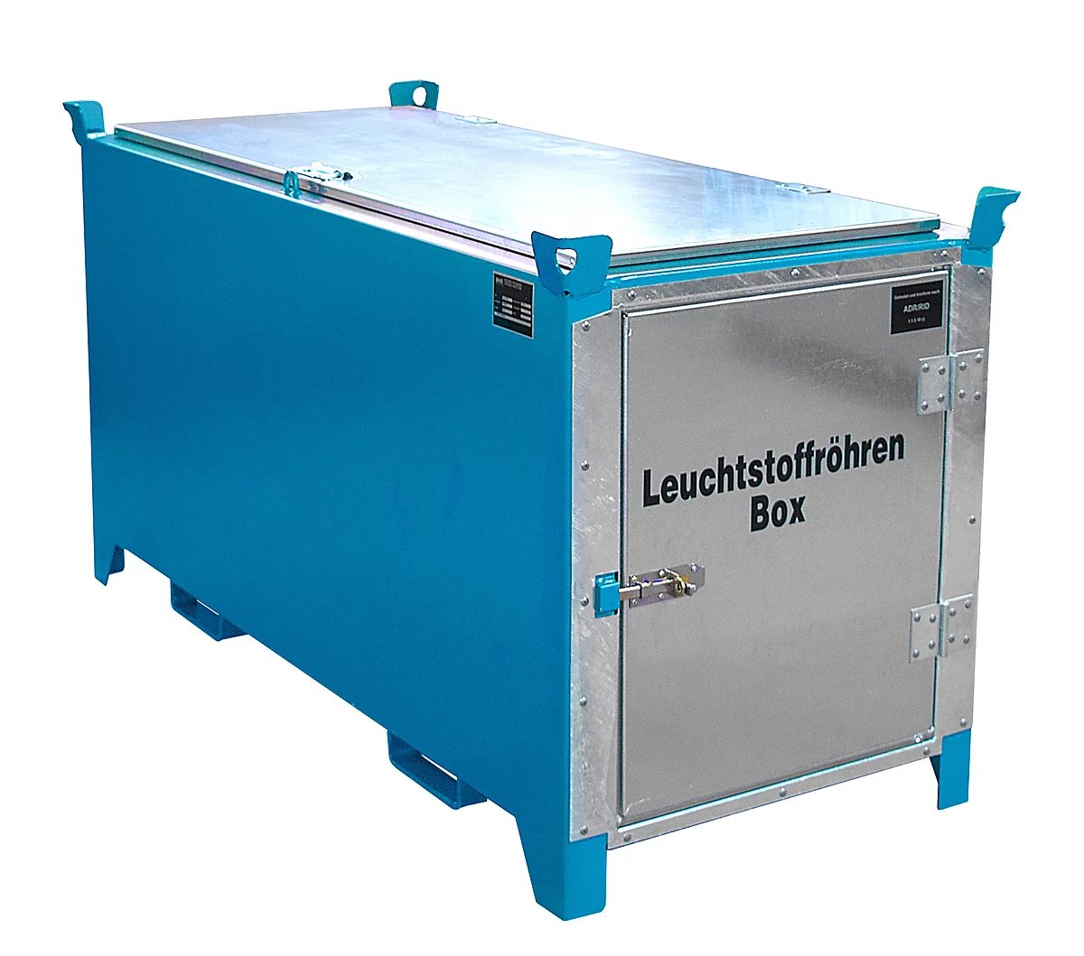 Leuchtstoffröhrenbox BAUER SL-D 200, Stahlblech, unterfahrbar, abschließbar, Tür/Deckel verzinkt, B 2100 x T 770 x H 975 mm, blau