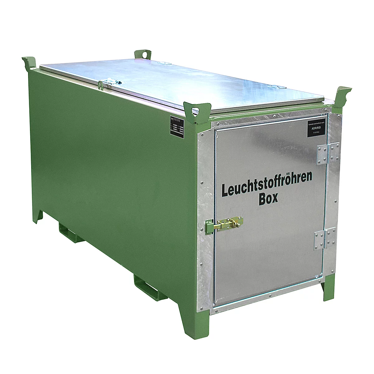 Leuchtstoffröhrenbox BAUER SL-D 200, Stahlblech, unterfahrbar, abschließbar, Tür/Deckel verzinkt, B 2100 x T 770 x H 975 mm, grün