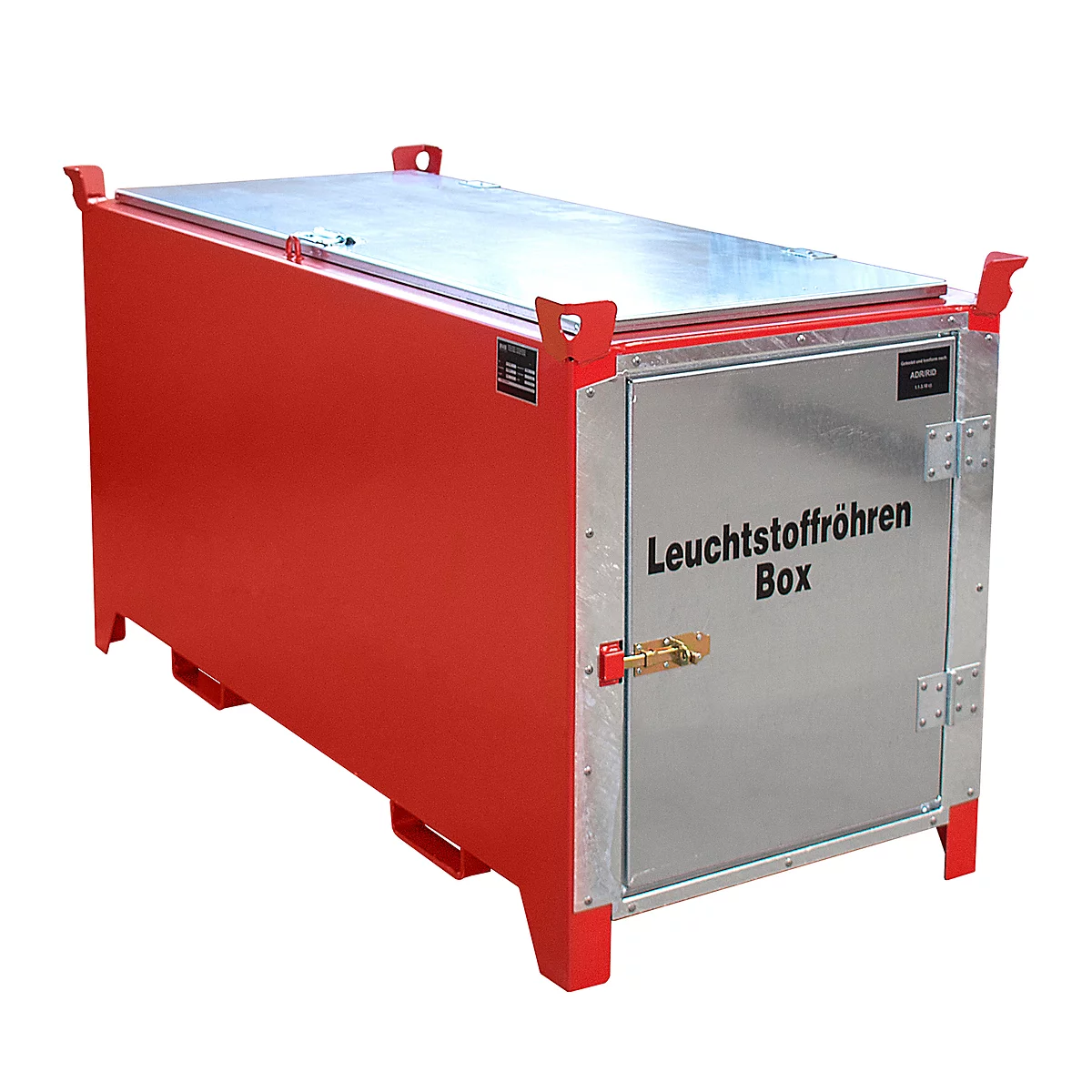 Leuchtstoffröhrenbox BAUER SL-D 200, Stahlblech, unterfahrbar, abschließbar, Tür/Deckel verzinkt, B 2100 x T 770 x H 975 mm, rot