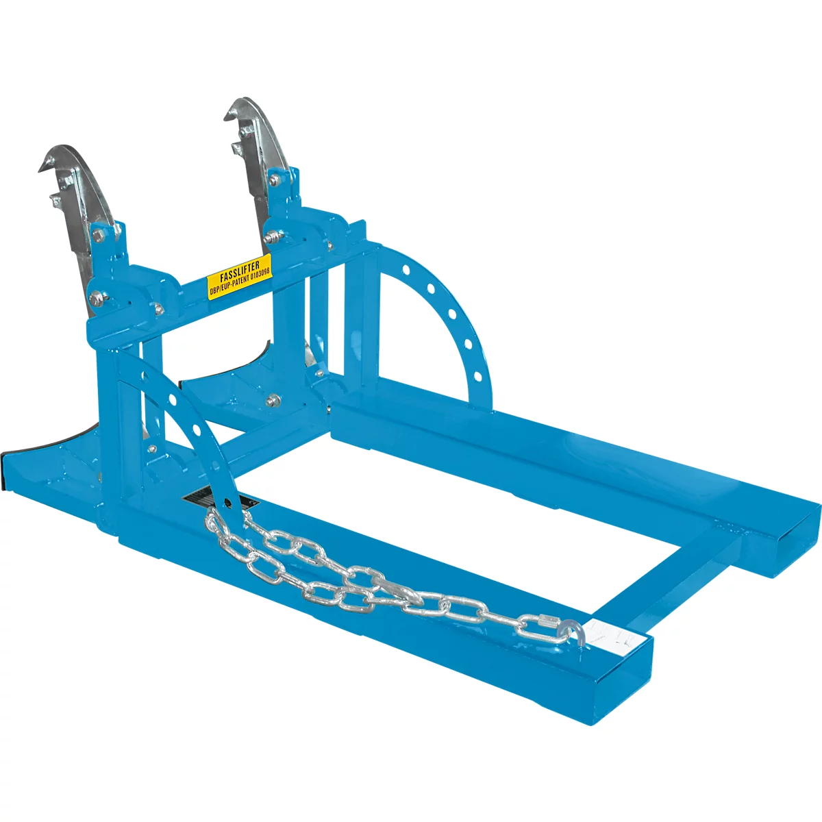 Lève-fûts Bauer RS 60-II, pour chariot élévateur, 2x fûts de 60 l, L 1050 x l 650 x H 460 mm, jusqu'à 200 kg, acier, bleu clair