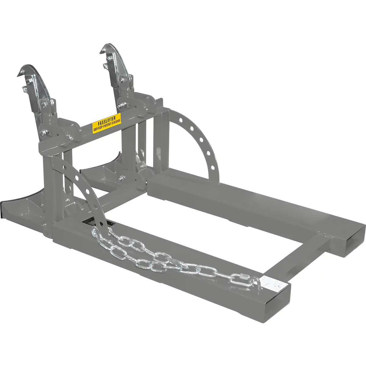Lève-fûts Bauer RS 60-II, pour chariot élévateur, 2x fûts de 60 l, L 1050 x l 650 x H 460 mm, jusqu'à 200 kg, acier, gris souris
