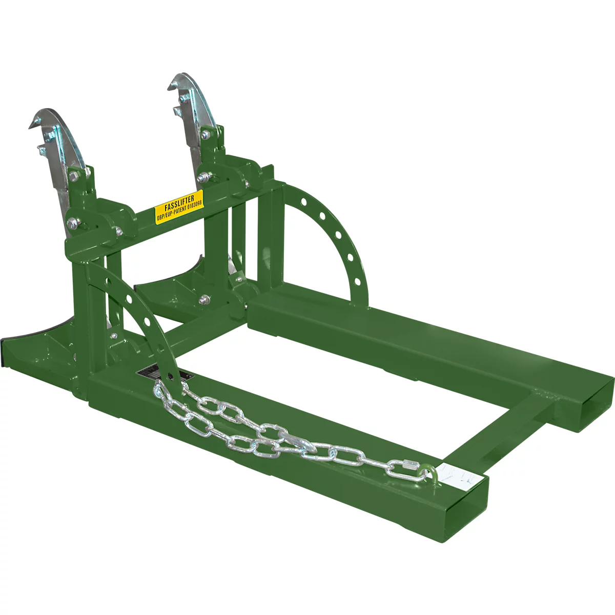Lève-fûts Bauer RS 60-II, pour chariot élévateur, 2x fûts de 60 l, L 1050 x l 650 x H 460 mm, jusqu'à 200 kg, acier, vert réséda