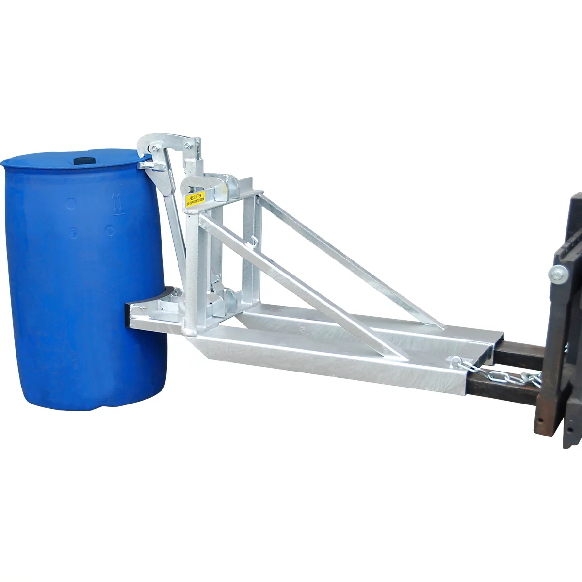Lève-fûts Bauer RS-I/91, pour chariot élévateur, 1 fût de 200/220 l, L 1295 x l 585 x H 925 mm, jusqu'à 800 kg, acier galvanisé à chaud