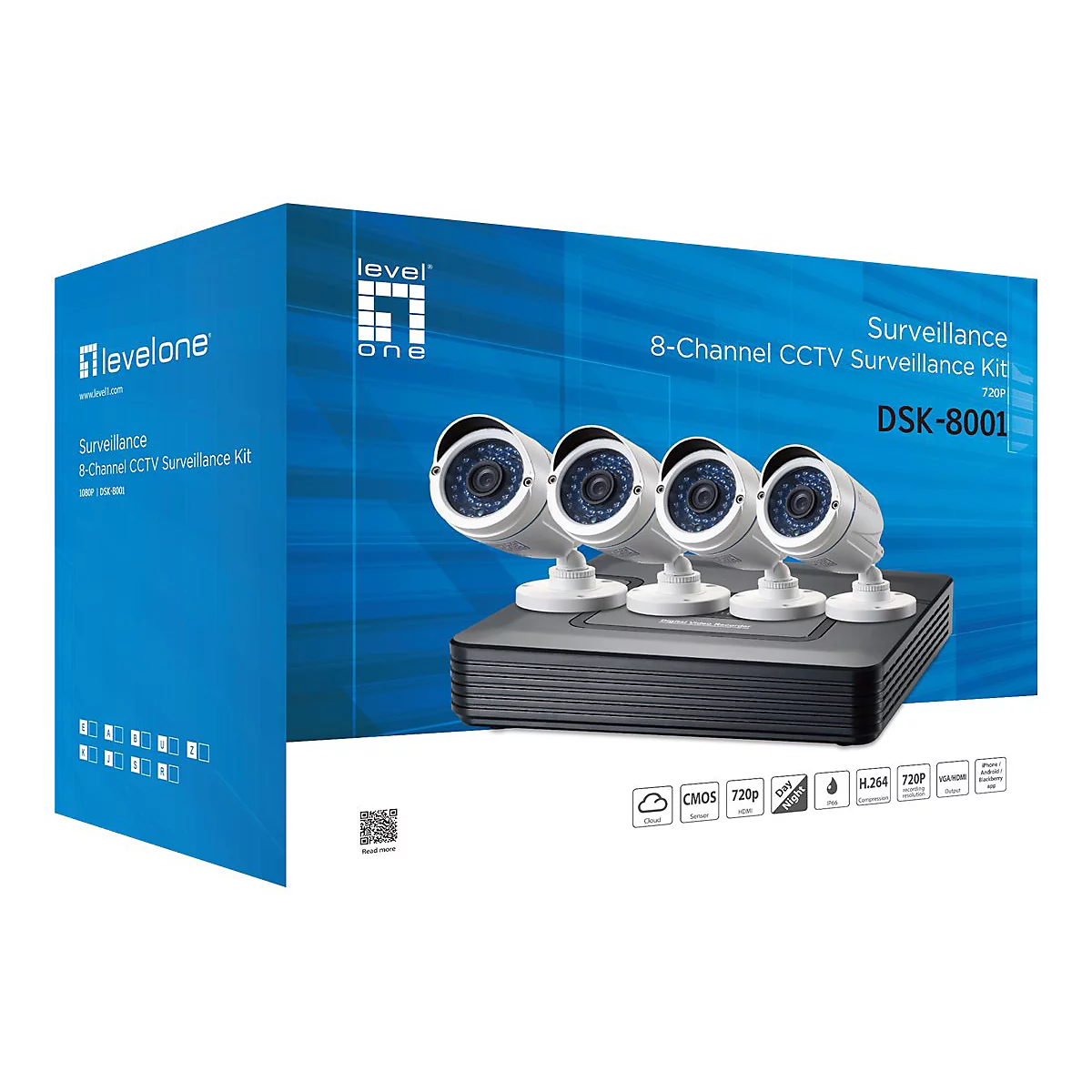LevelOne DSK-8001 - DVR + Kamera(s) - verkabelt (LAN) - 8 Kanäle - 4 Kamera(s) - CMOS