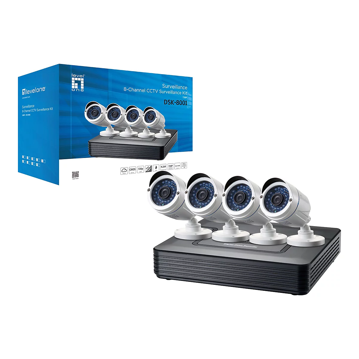 LevelOne DSK-8001 - DVR + Kamera(s) - verkabelt (LAN) - 8 Kanäle - 4 Kamera(s) - CMOS
