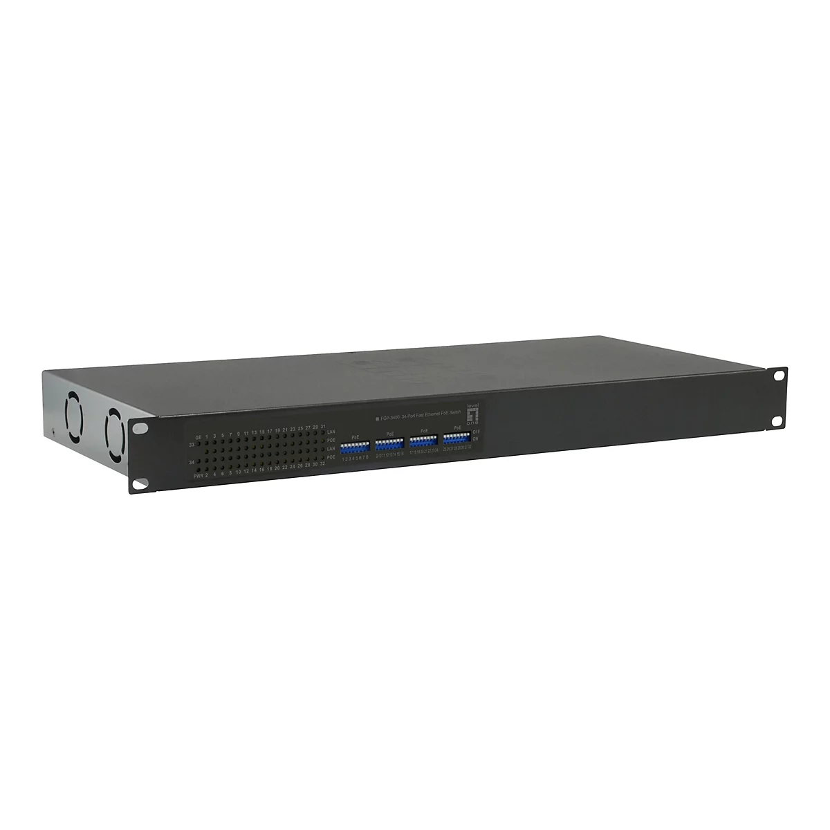 Ein schwarzes Rack-Server-GerÃ¤t, das auf weiÃŸem Hintergrund steht, mit LÃ¼ftungslÃ¶chern und USB-AnschlÃ¼ssen.