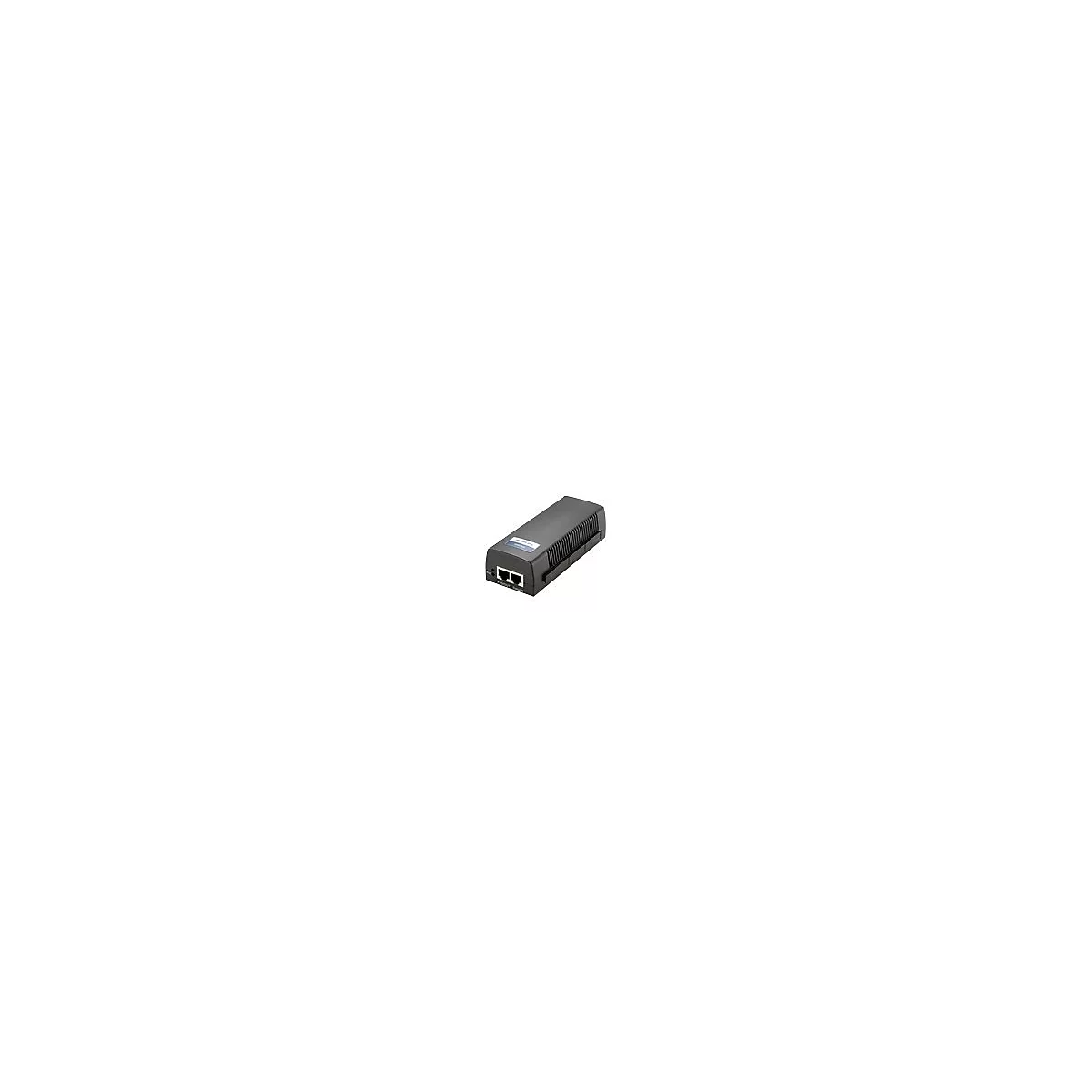 Schwarzes, rechteckiges GerÃ¤t mit zwei Ethernet-Ports und einem Etikett.