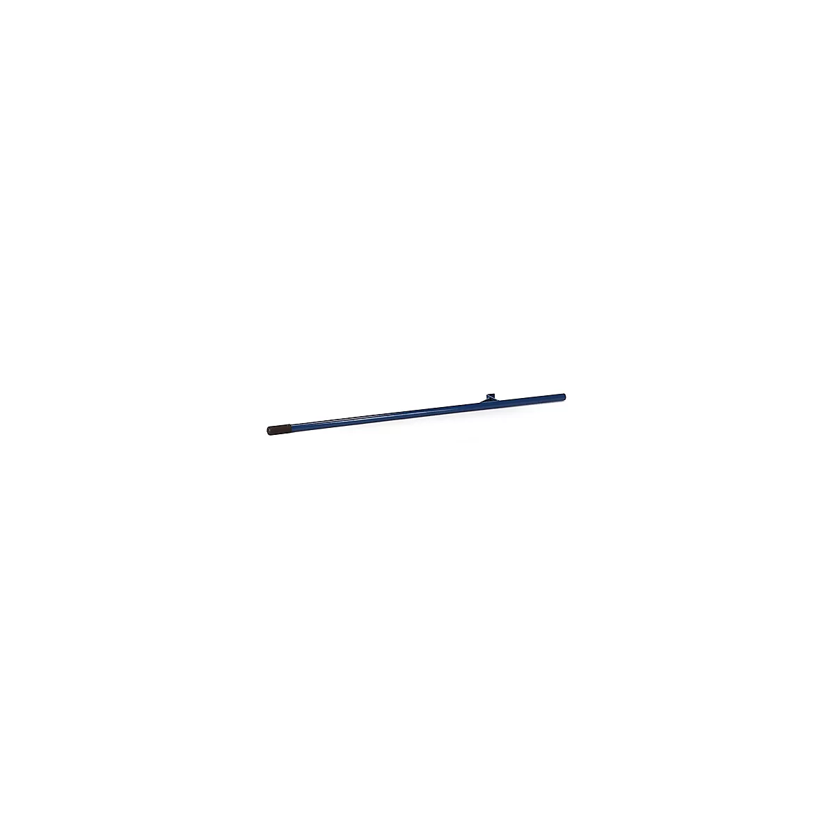 Blue metal pipe with a dark end. A small, protruding element is located at the top end.