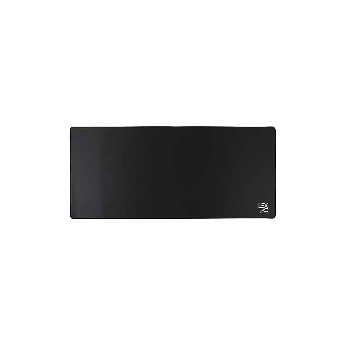 Schwarzes, rechteckiges Mousepad mit einem Logo in der rechten unteren Ecke.