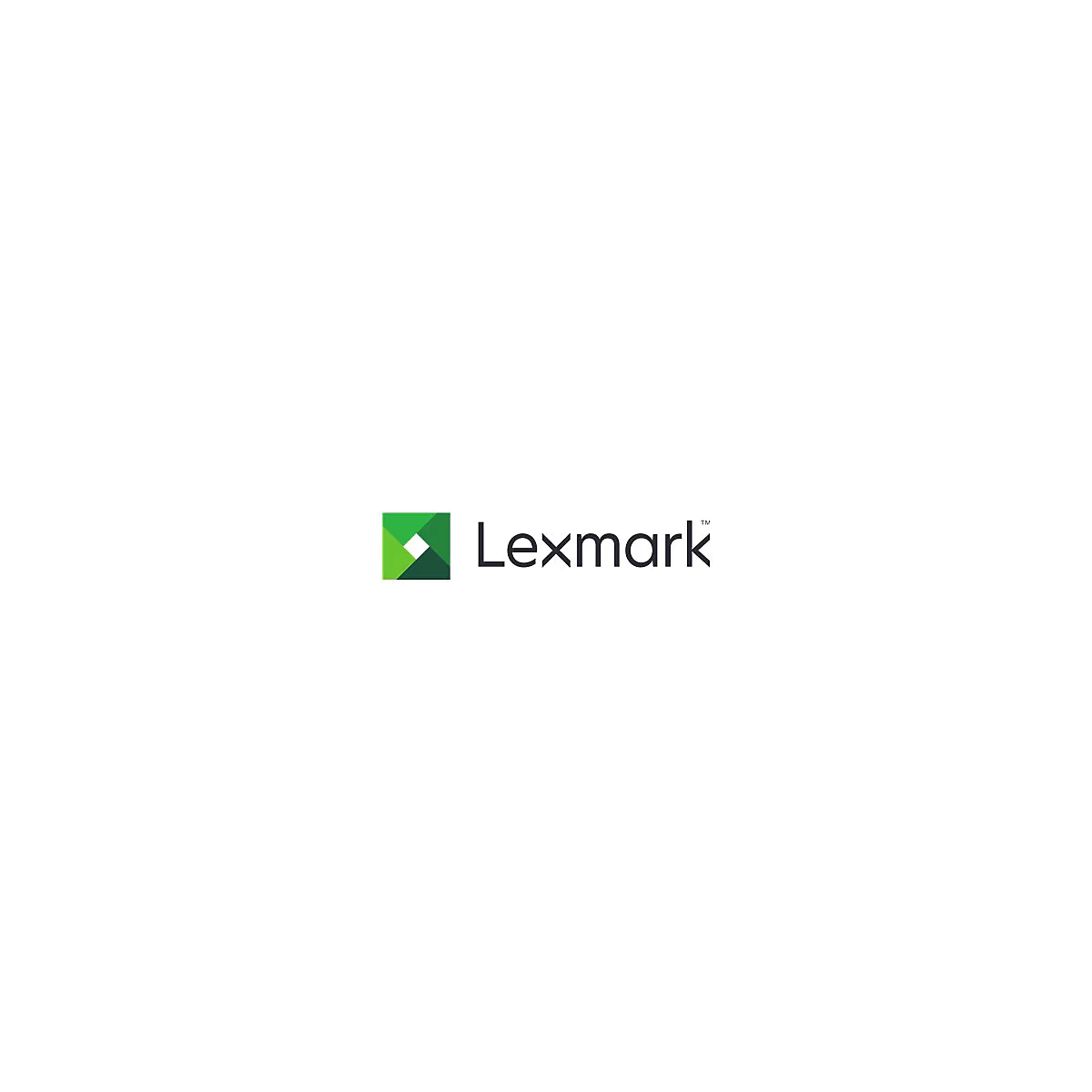 Logo Lexmark : Logo carré avec des éléments verts, blancs et vert foncé, à côté du mot "Lexmark".