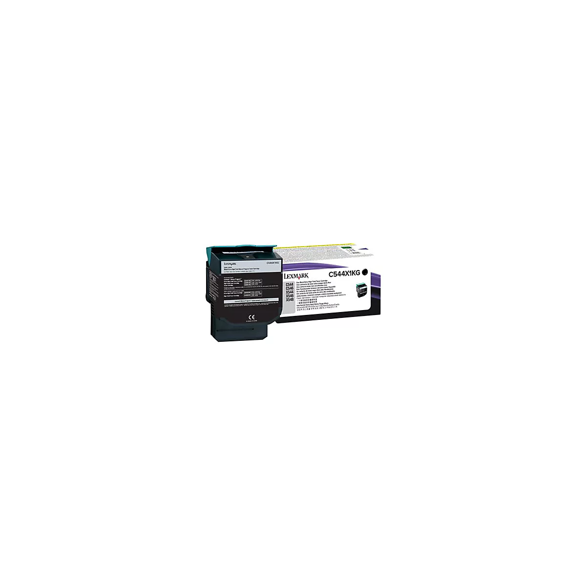 Lexmark Druckerpatrone C544X1KG, schwarz, auf weißem Hintergrund. Die Verpackung mit Markenlogo und Produktbezeichnung ist zu sehen.