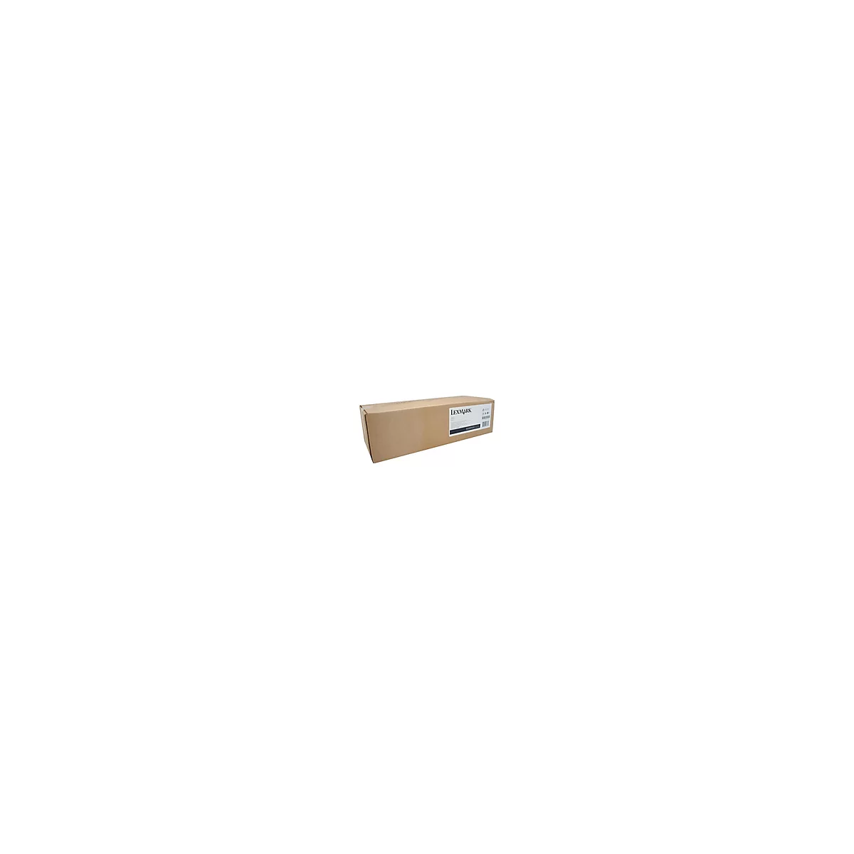 Braune Kartonverpackung mit Lexmark-Logo und Produktinformationen.