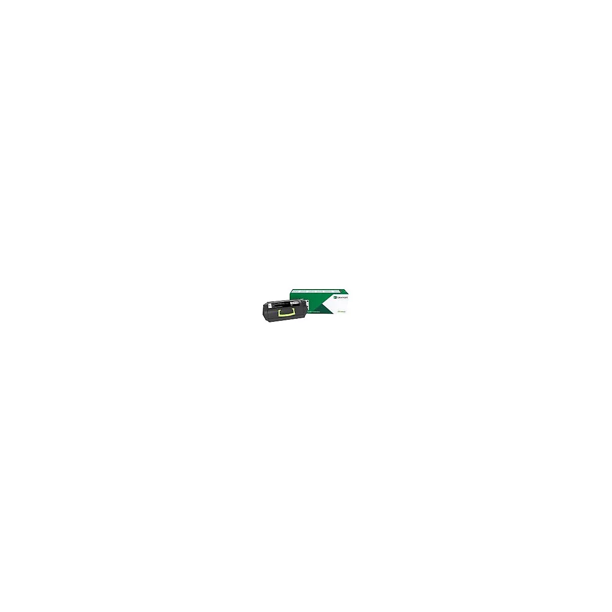 Cartouche de toner noire avec une poignÃ©e verte et une boÃ®te verte avec un logo blanc.