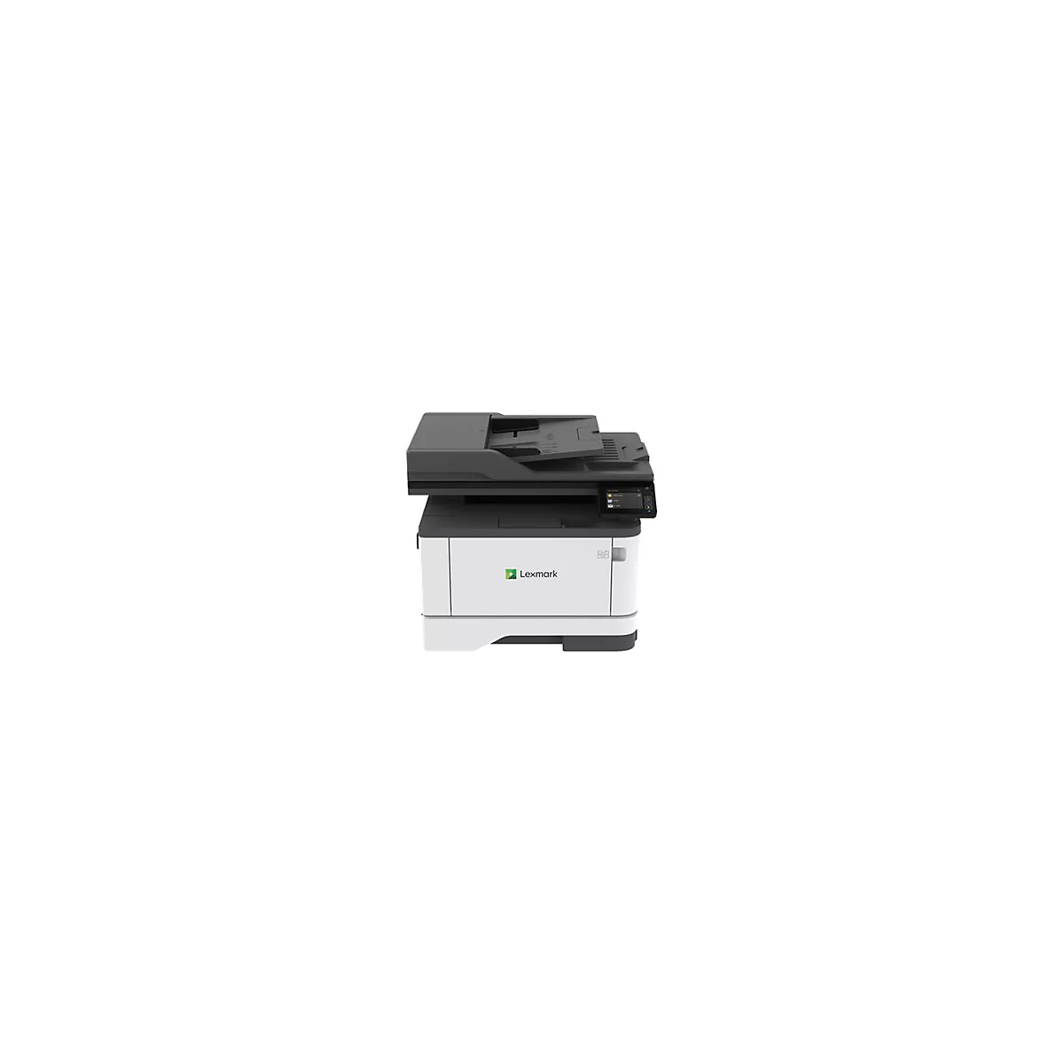 Lexmark Multifunktionsdrucker in Weiß und Grau vor neutralem Hintergrund.