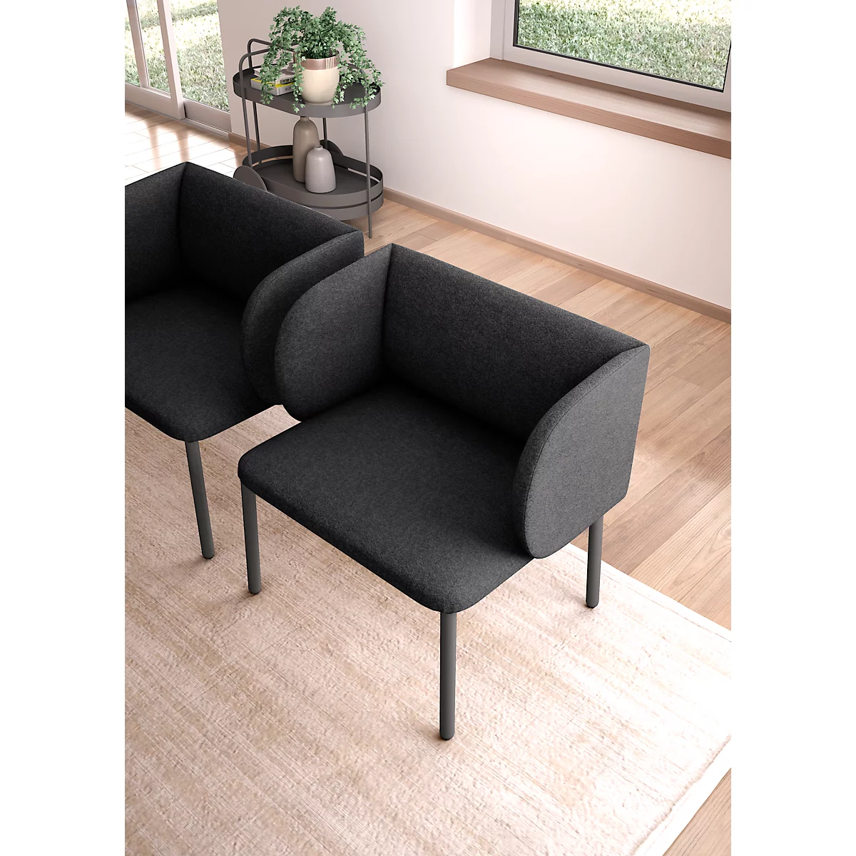 Leyform LIV fauteuil de réception, structure en tube d'acier, revêtement en tissu, L 730 x P 620 x H 740 mm, anthracite chiné