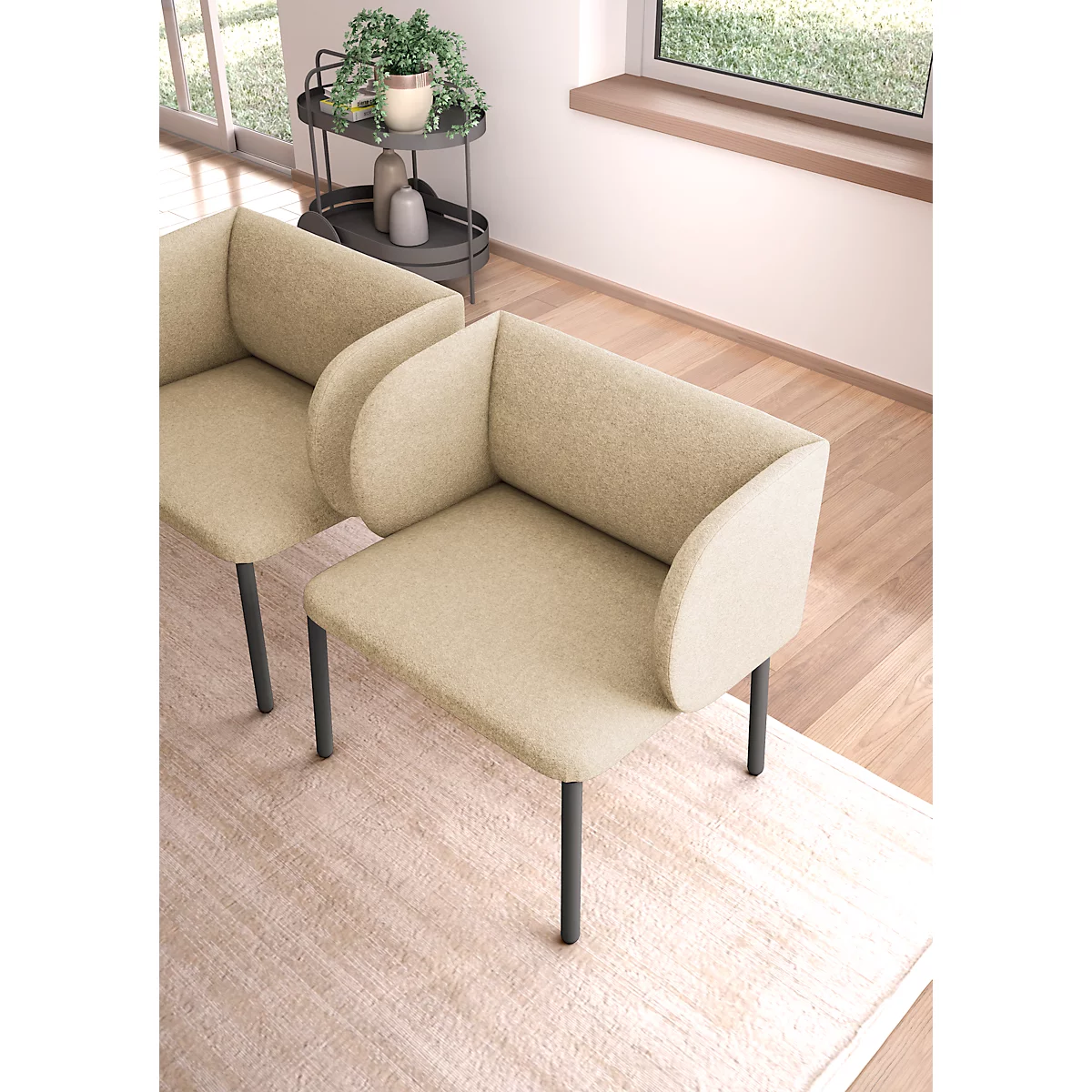 Leyform LIV fauteuil de réception, structure en tube d'acier, revêtement en tissu, L 730 x P 620 x H 740 mm, beige chiné