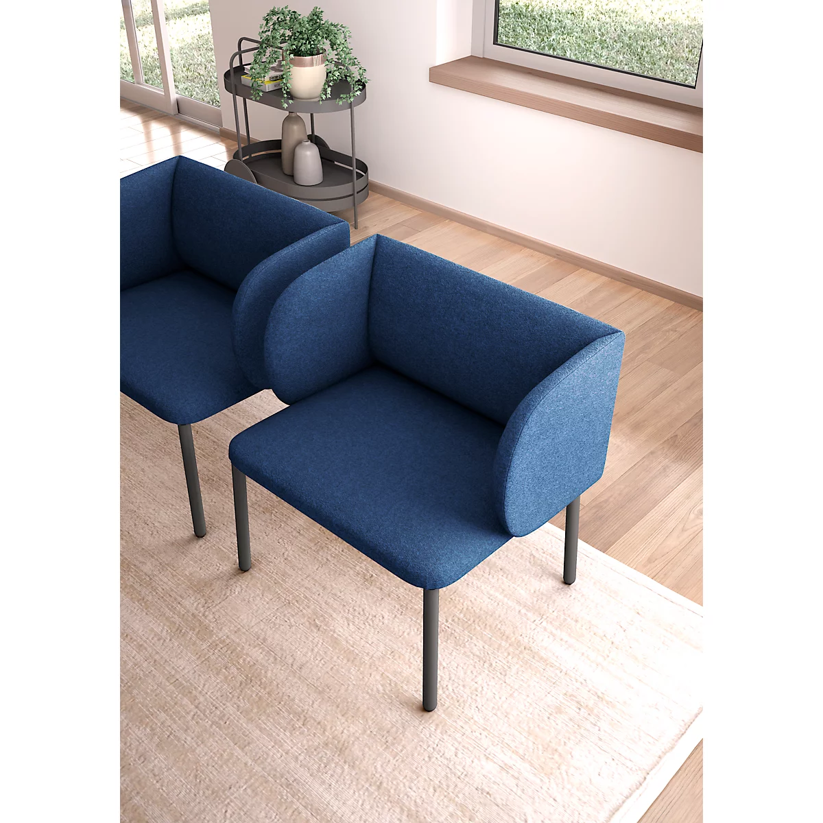 Leyform LIV fauteuil de réception, structure en tube d'acier, revêtement en tissu, L 730 x P 620 x H 740 mm, bleu foncé chiné