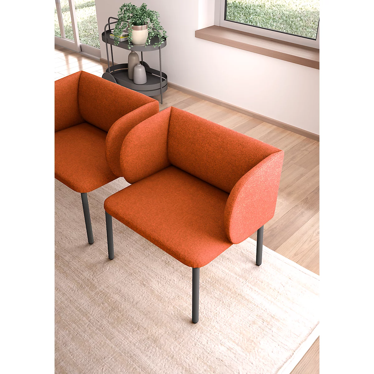Leyform LIV fauteuil de réception, structure en tube d'acier, revêtement en tissu, L 730 x P 620 x H 740 mm, brun terracotta