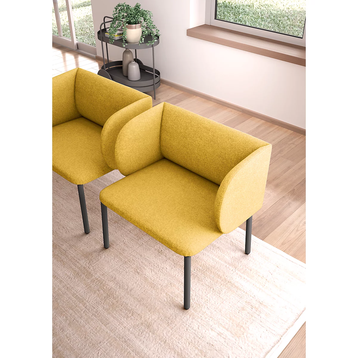 Leyform LIV fauteuil de réception, structure en tube d'acier, revêtement en tissu, L 730 x P 620 x H 740 mm, jaune chiné