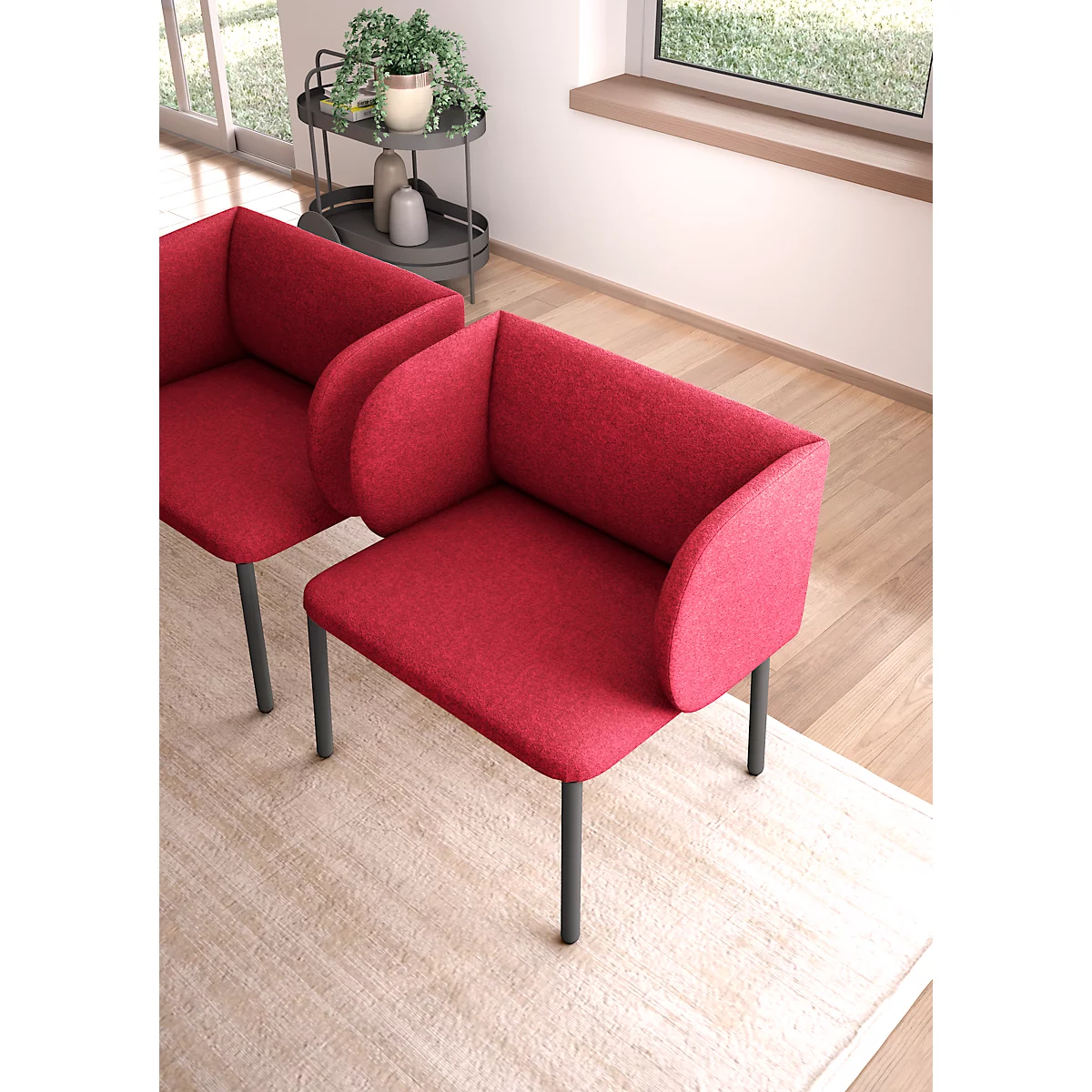 Leyform LIV fauteuil de réception, structure en tube d'acier, revêtement en tissu, L 730 x P 620 x H 740 mm, rouge chiné