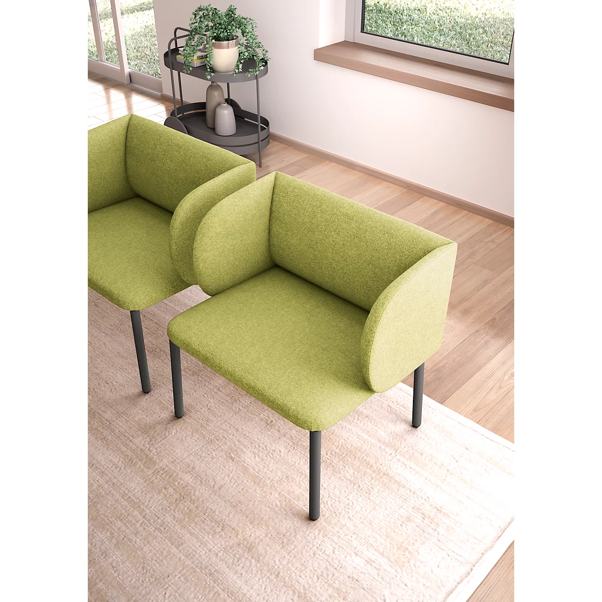 Leyform LIV fauteuil de réception, structure en tube d'acier, revêtement en tissu, L 730 x P 620 x H 740 mm, vert clair mélangé