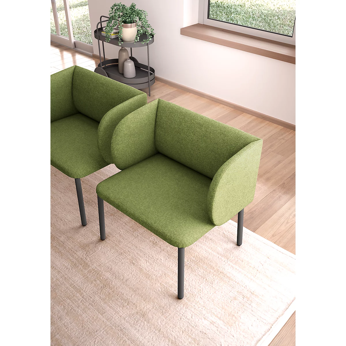 Leyform LIV fauteuil de réception, structure en tube d'acier, revêtement en tissu, L 730 x P 620 x H 740 mm, vert mousse