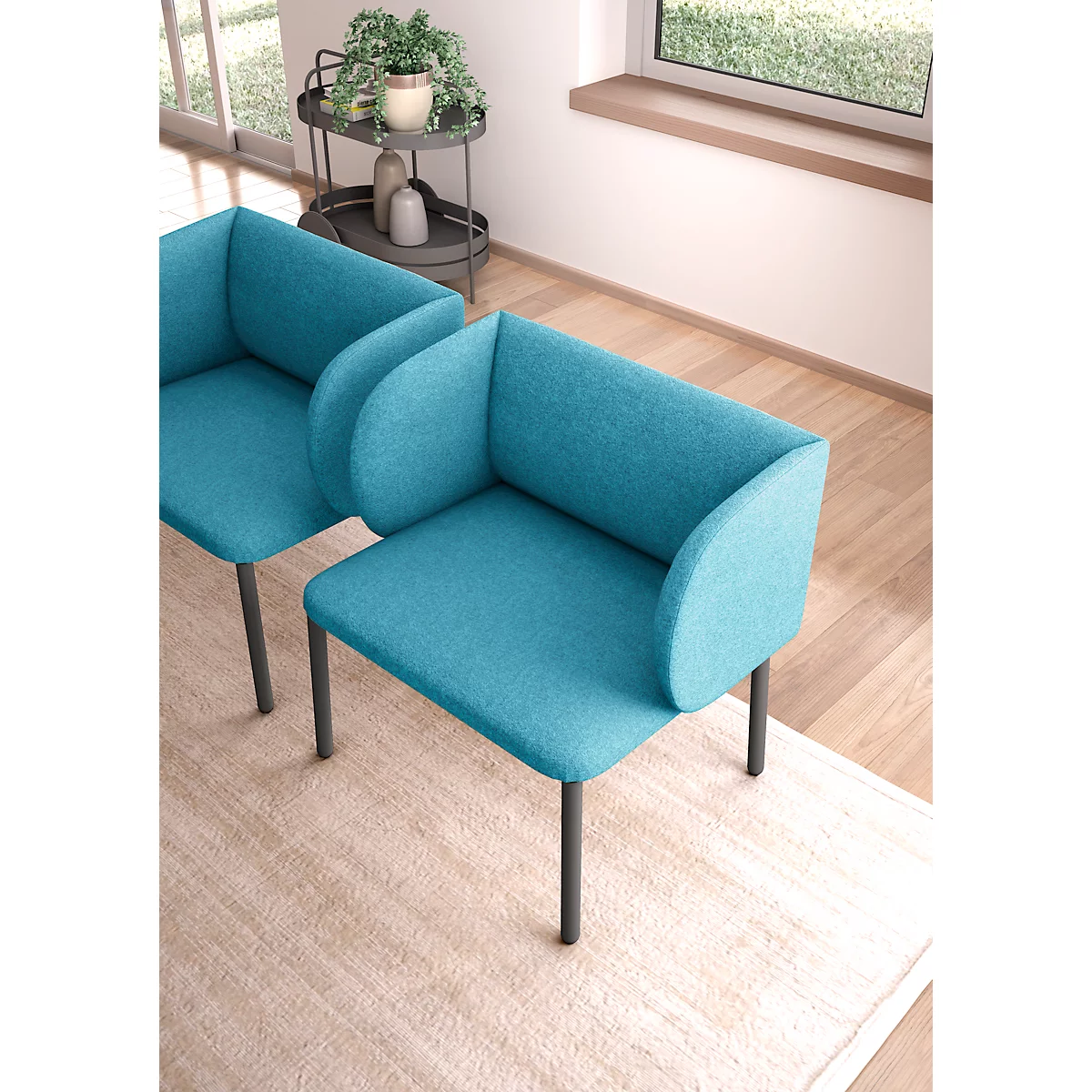 Leyform LIV ontvangststoel, frame van stalen buis, bekleding van stof, B 730 x D 620 x H 740 mm, petrol melange 