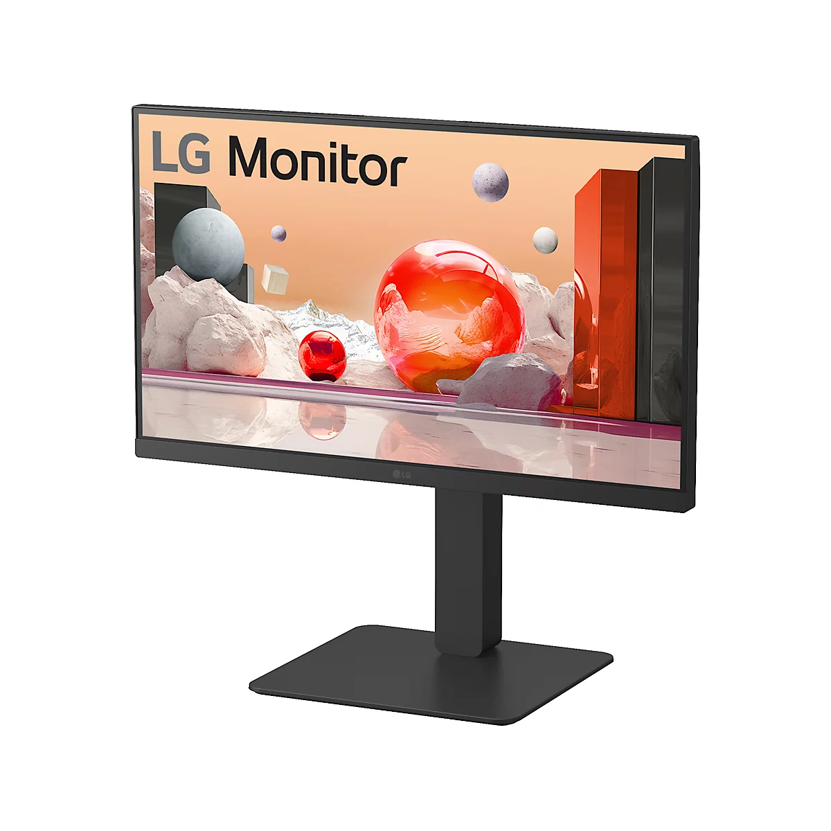 Rückseite eines Monitors mit Anschlüssen, Befestigungsvorrichtung und Herstelleretikett.
