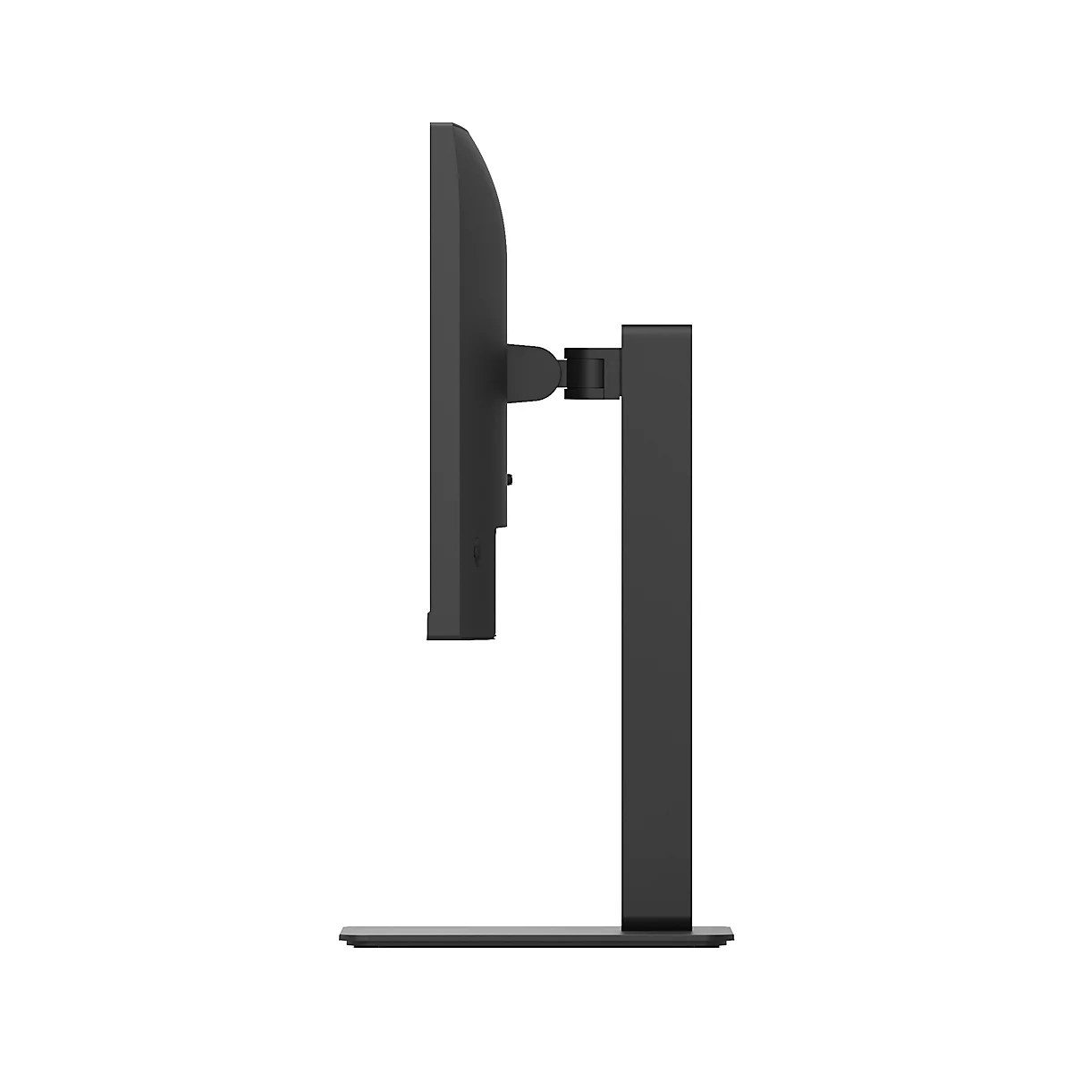 Un moniteur noir de profil. L'écran est rectangulaire et fixé à un support carré.