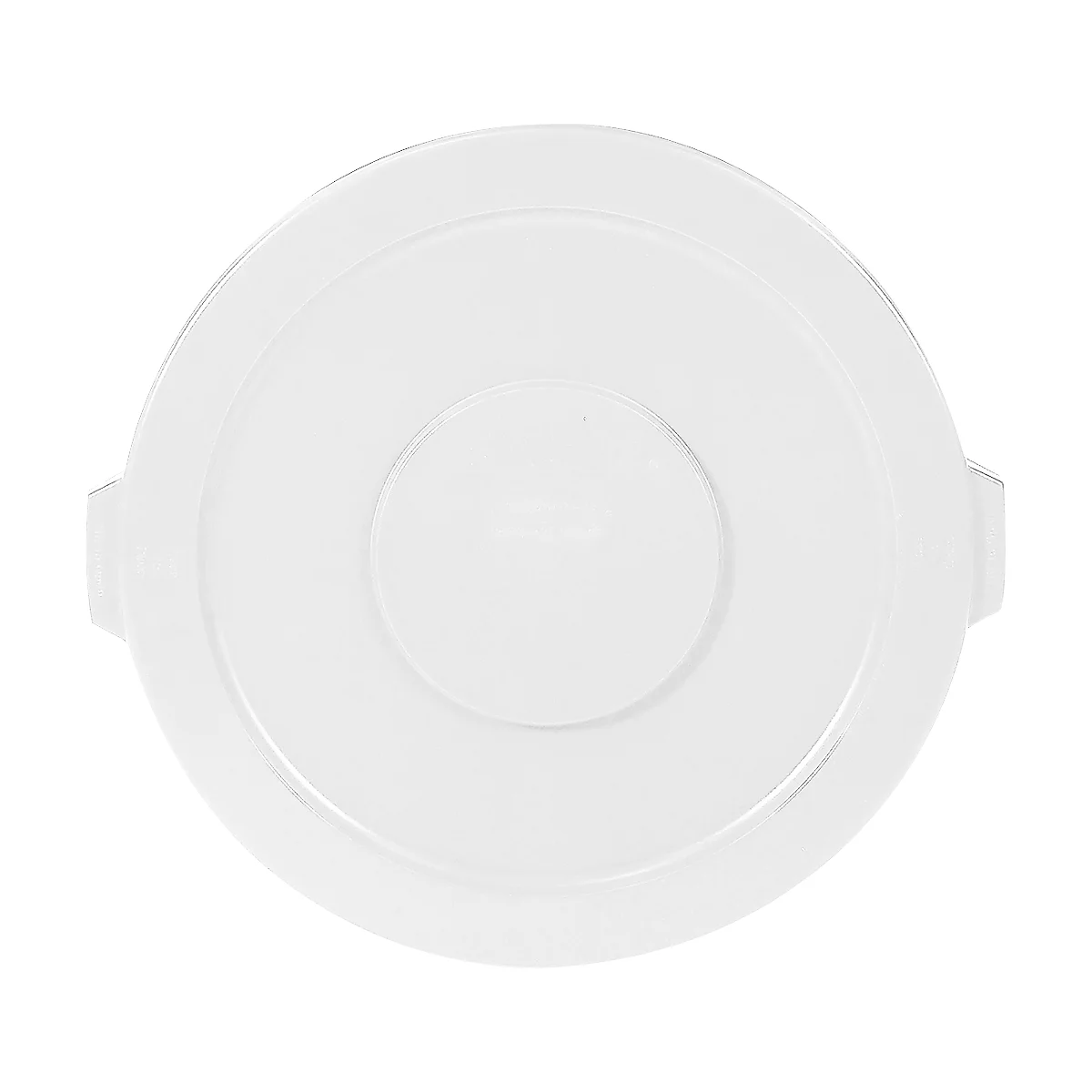 A white, round lid, seen from above, with three concentric circles, including a small circle in the center.