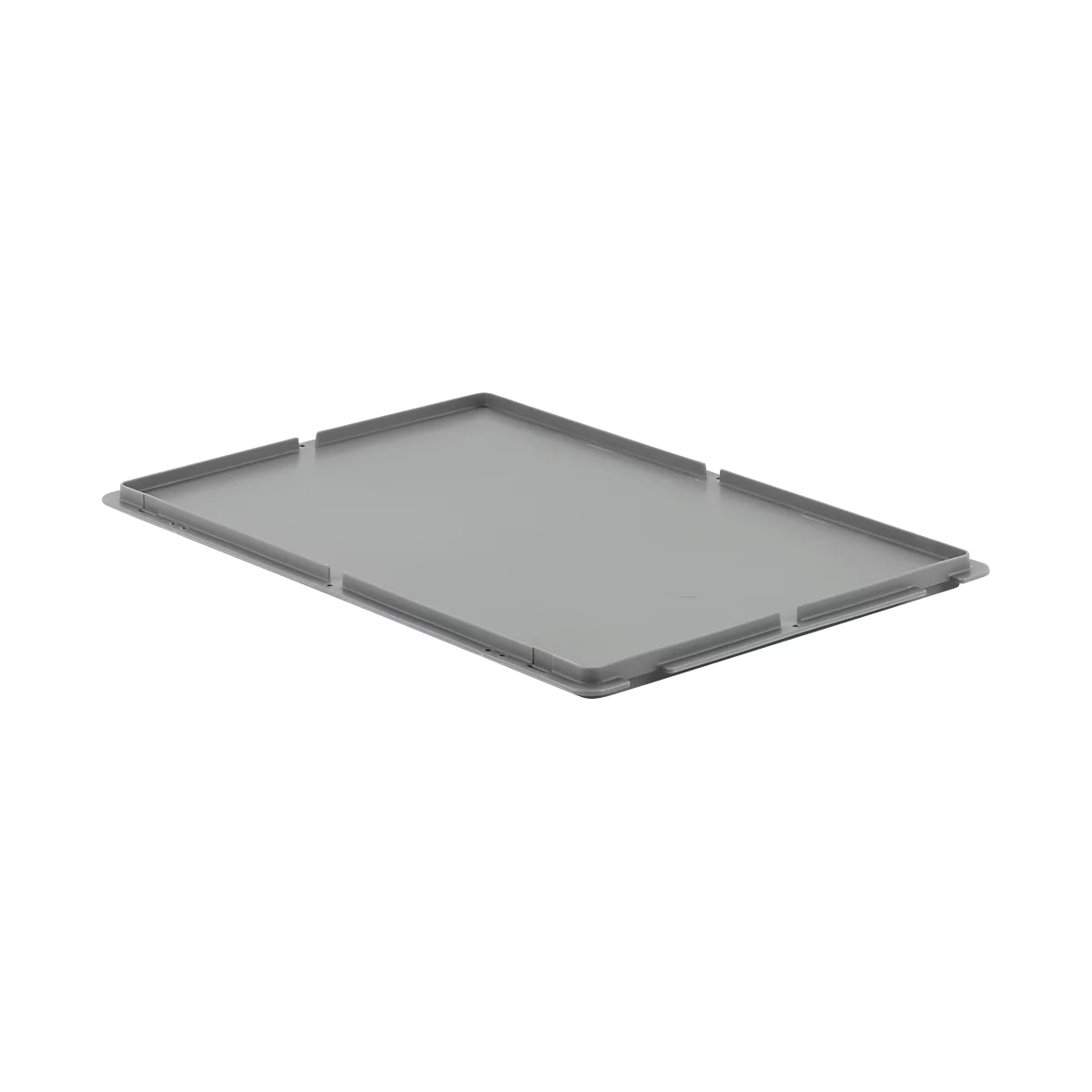 Gray rectangular plastic tray with slightly raised edge and cutouts.