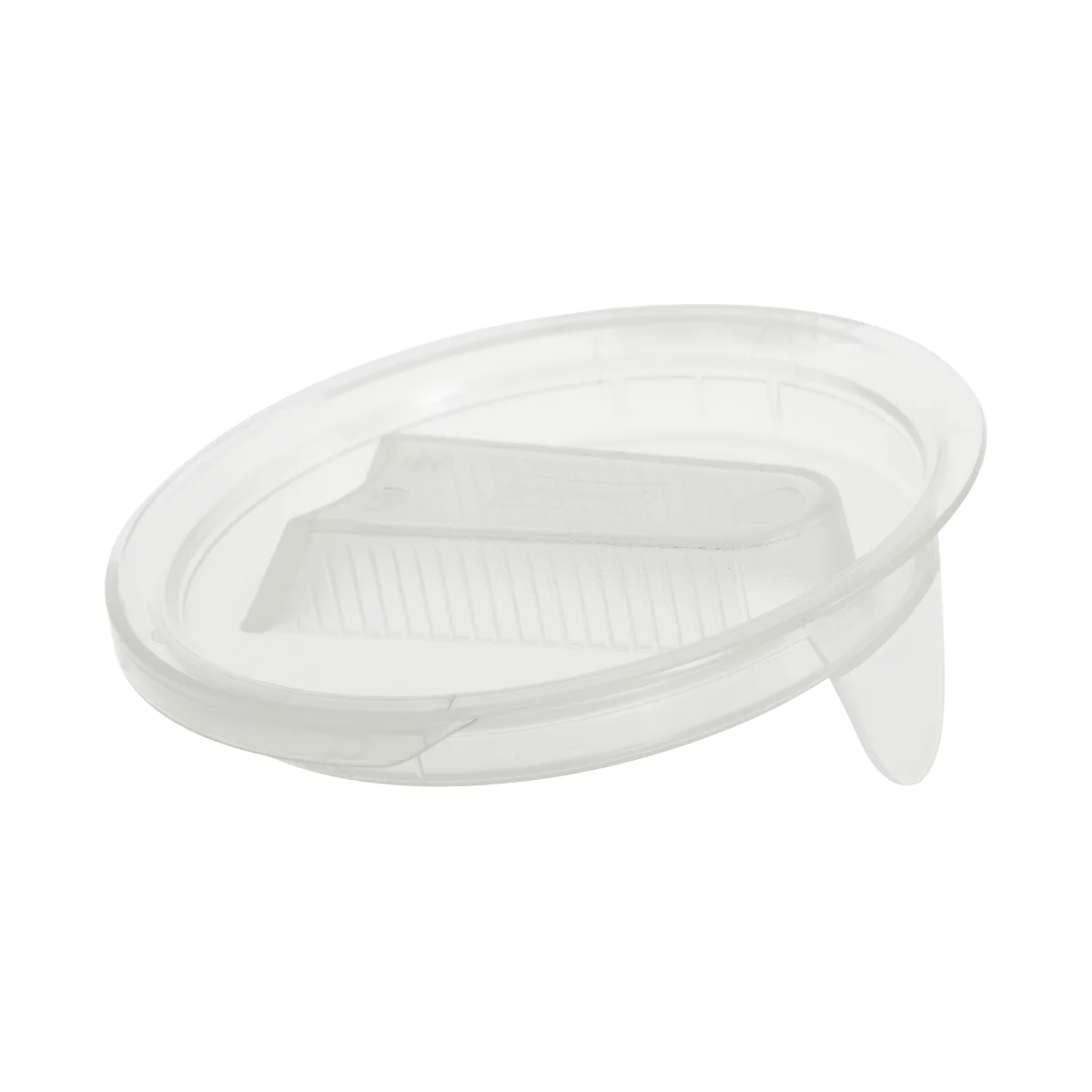 Transparent, oval-shaped lid with an integrated brush insert. The lid has a handle.