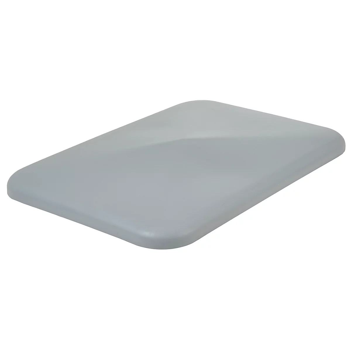 Gray, rectangular cover with rounded corners. The top has a slight recess.