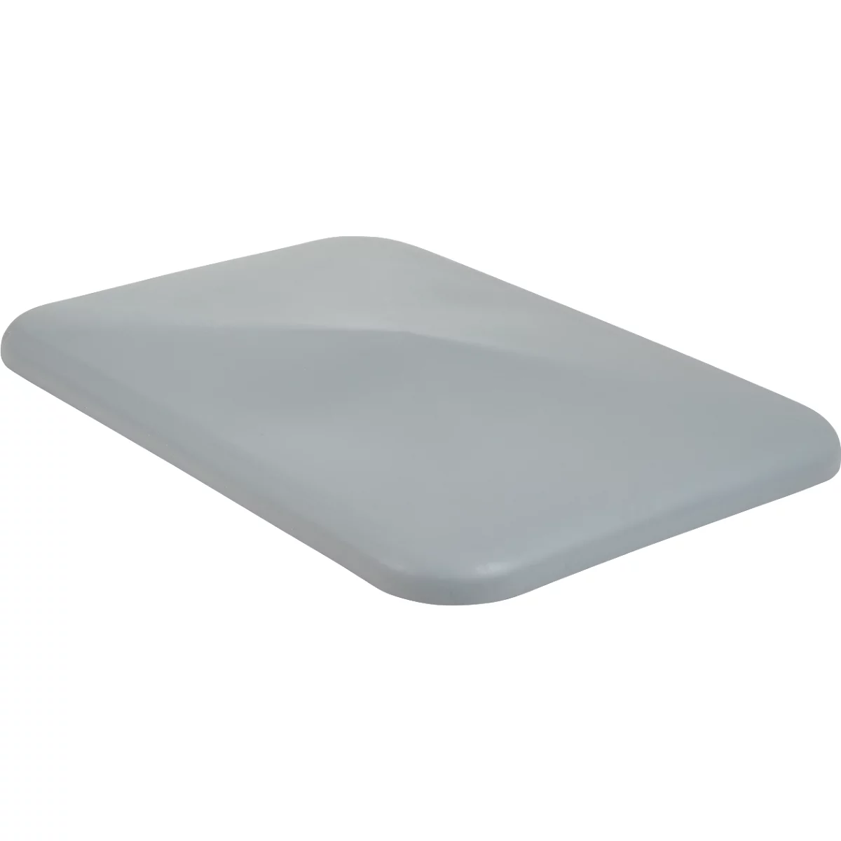 Gray rectangular cover with rounded corners. It is slightly curved and appears to be made of plastic.