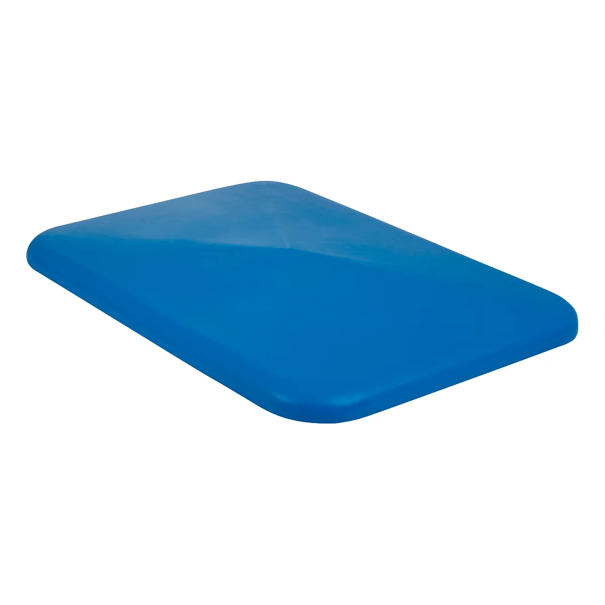 Blue, rectangular cushion, slightly beveled. The top has a slight groove.
